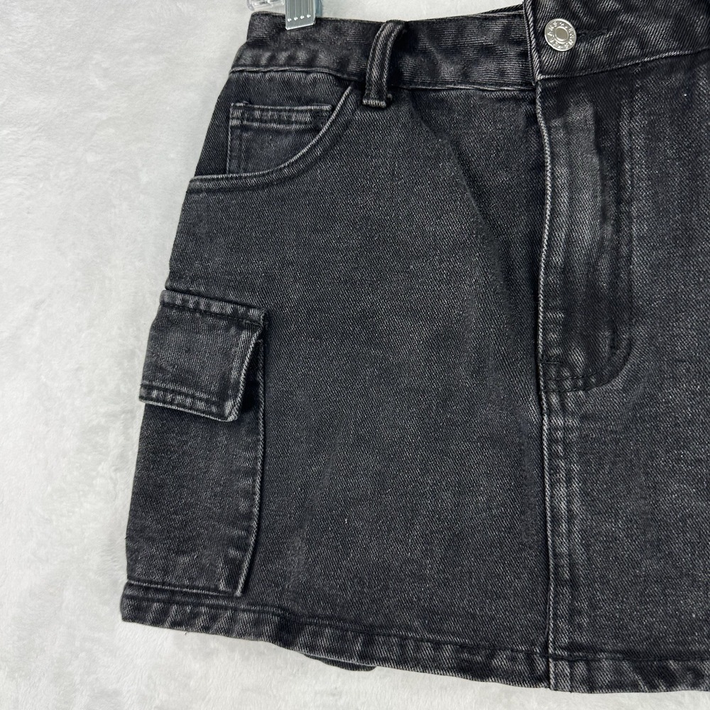 Shein Womens Black Washed Denim Skirt Small 4 Side Cargo Pockets‎ - Picture 4 of 13